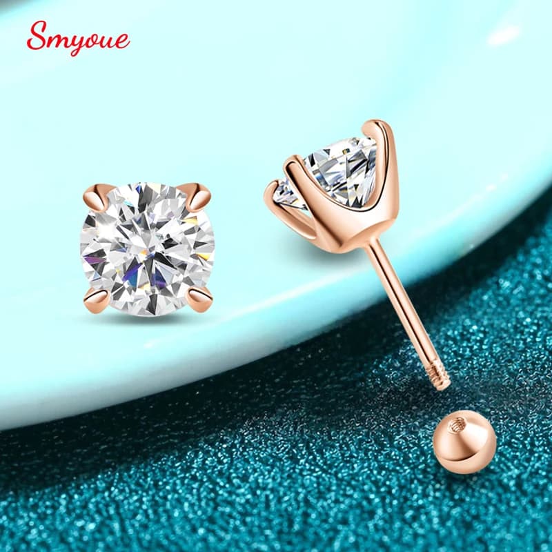 Smyoue 0.5CT 1CT 2CT GRA Certified Moissanite Stud Earrings for Women Sparkling D Color Lab Diamond 925 Sterling Silver Jewelry