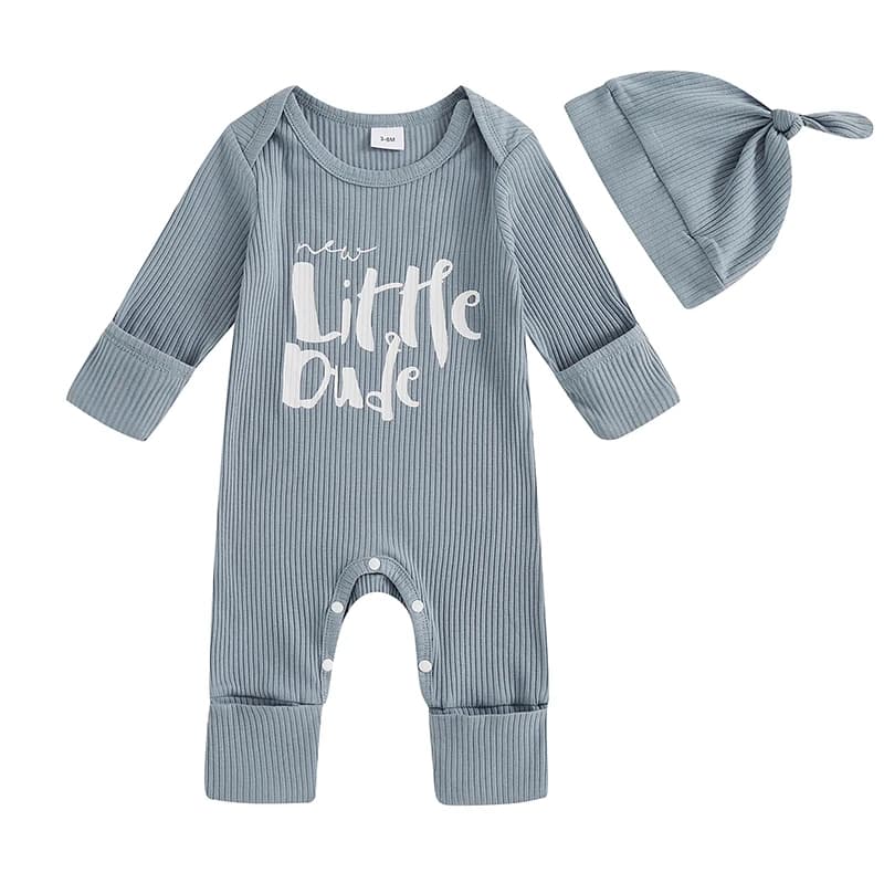 Baby Boy Jumpsuit and Hat Set Long Sleeve Expandable Shoulder Letter Print Romper with Hat Newborn Outfit