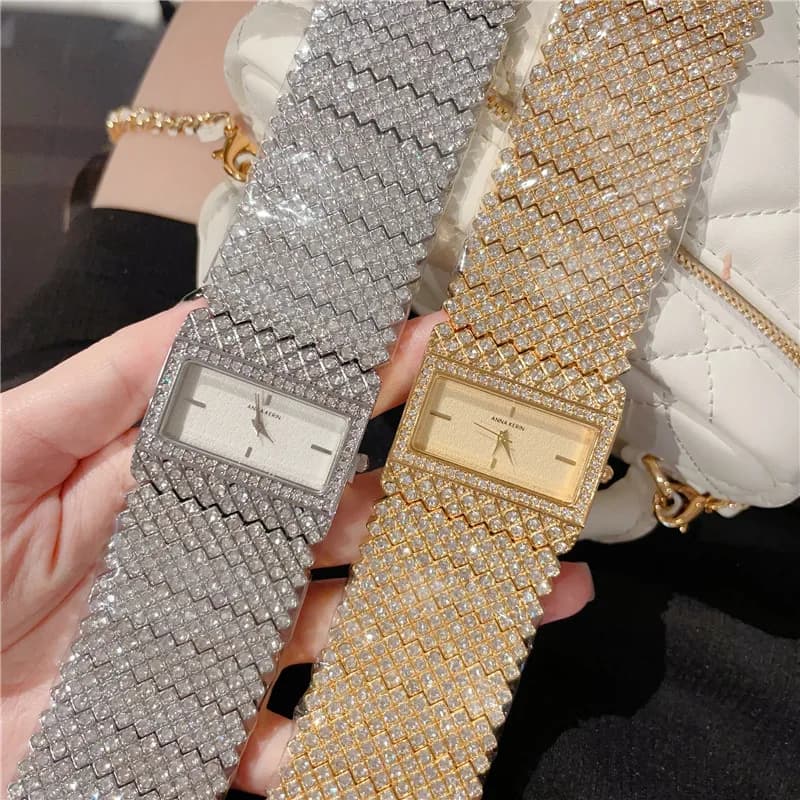 Luxury Women's Watch New  Rectangle Full Diamond Digital Quartz Watche Gold Elegant Bracelet Women's Dress Clock A241