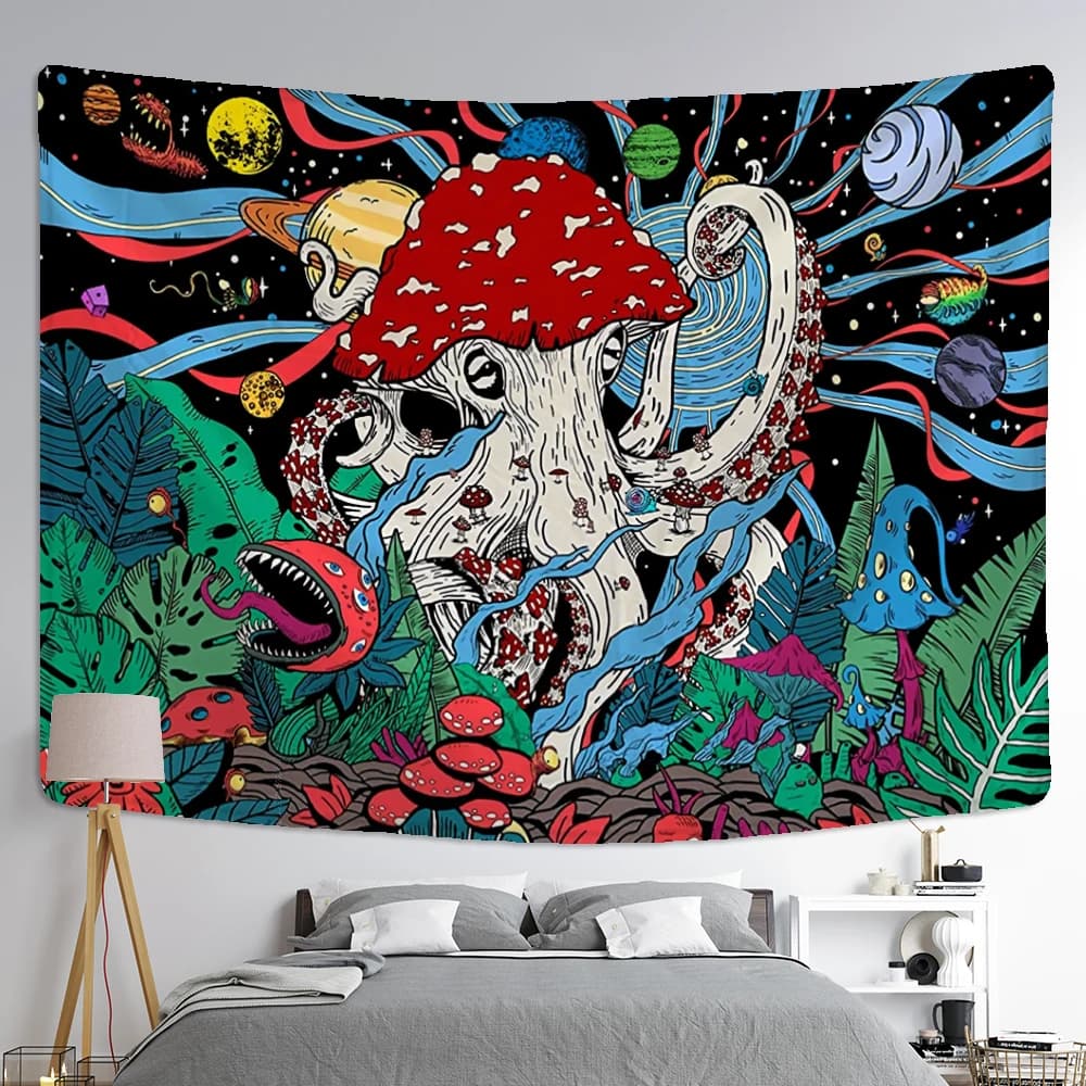 Planet Abstract Mushroom Tapestry Wall Hanging Witchcraft Psychedelic Colorful Dormitory Aesthetics Room Decor Background Cloth