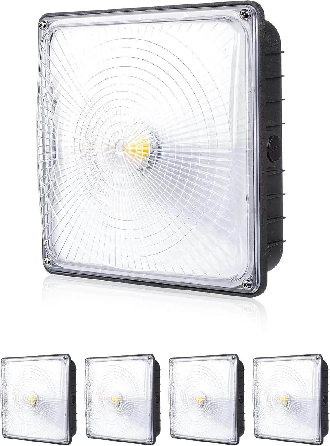 (4 Pack) LED Canopy Light, 70W,  , 110- , IP65 Waterproof,  -Listed, 5000K, 9.6" x 9.6", Gas Station, Stre