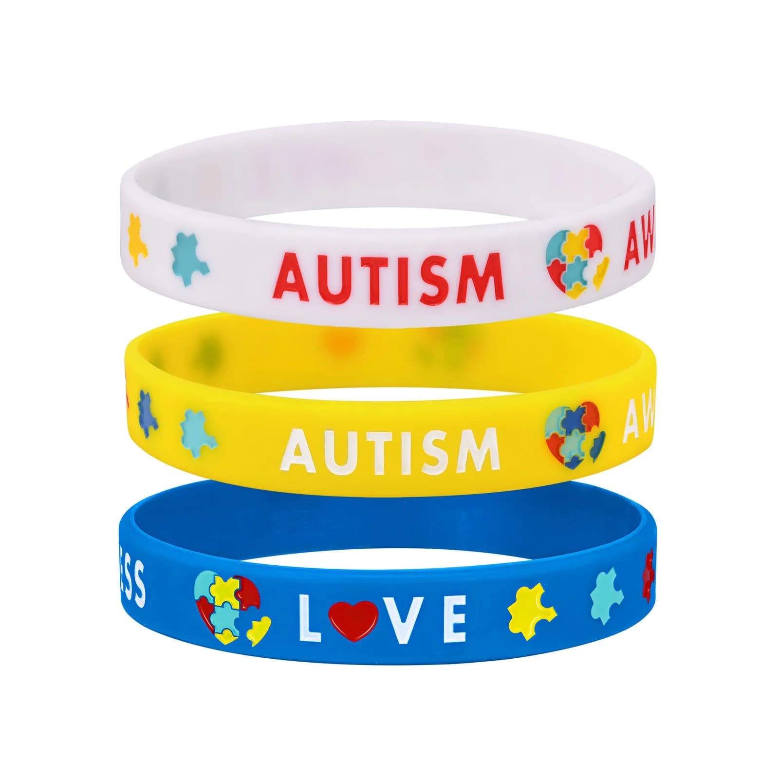Autism Silicone Bracelets for Men Women, 12mm Soft Rubber Silicone Love Puzzle Autism Awareness Wristband,Sports Bangle