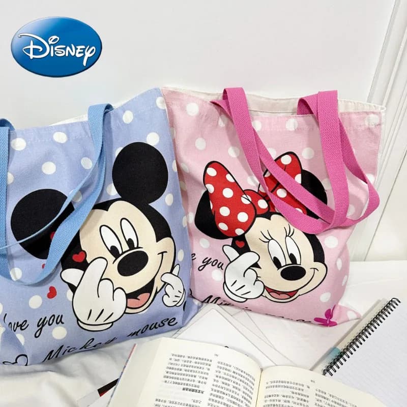 New Disney Mickey and Minnie Cartoon Creative Printed Pattern Handbag Large Capacity Fashion Canvas Shoulder Bag for Women