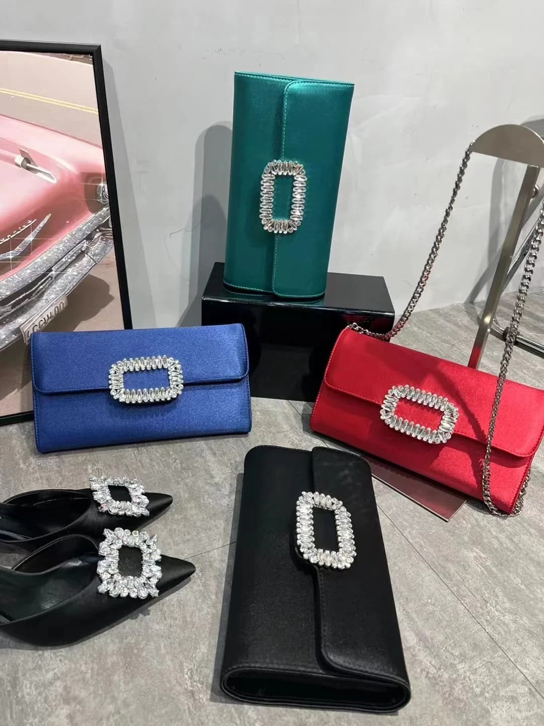 Luxury Satin Clutch Purse For Wedding Party Banquet Women's Handbag Crystal Shiny Rhinestone Diamond Evening Bag Shoulder Bag