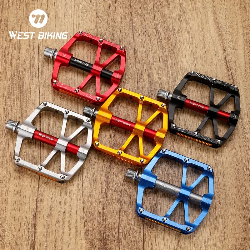 WEST BIKING Bicycle 3 Bearings Pedals 5 Colors Aluminum Alloy Ultralight MTB Pedals Safety Reflective Road Bike Flat Pedals