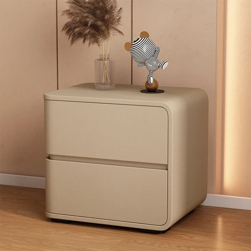 Nordic Color Leather Bedside Table Modern Style Living Room Brown Side Cabinet Bedroom Wooden Nightstands End Table