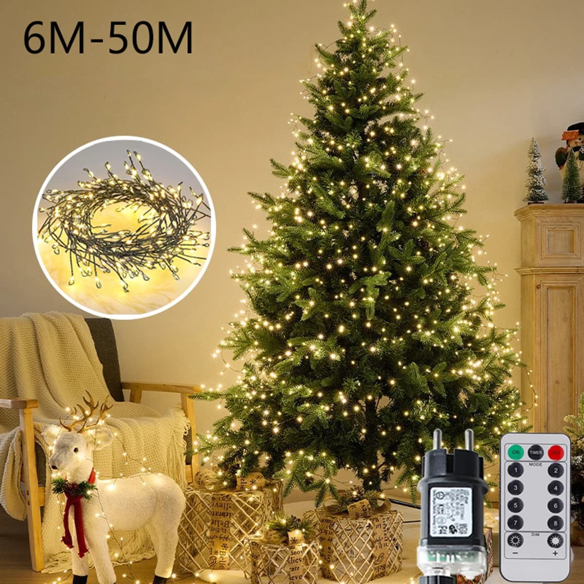 LED String Fairy Cluster Lights Green Wire Christmas Tree Lights Outdoor Garland New Year Street Home Party Wedding Decor Lamps