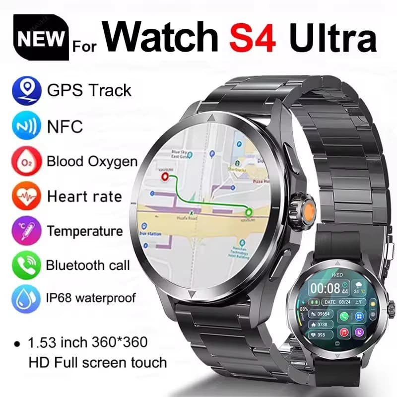 Watch S4 Ultra Outdoor Sports GPS Track Smart Watch Men 1.53"AMOLED Display Heart Rate Waterproof NFC Bluetooth Call Smartwatch