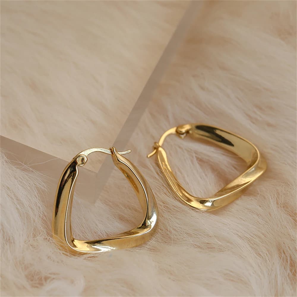 Stainless Steel Gold Color Geometric Design Twisted Square Hoop Earrings For Women Creative Young Girls Party Wedding Jewelry