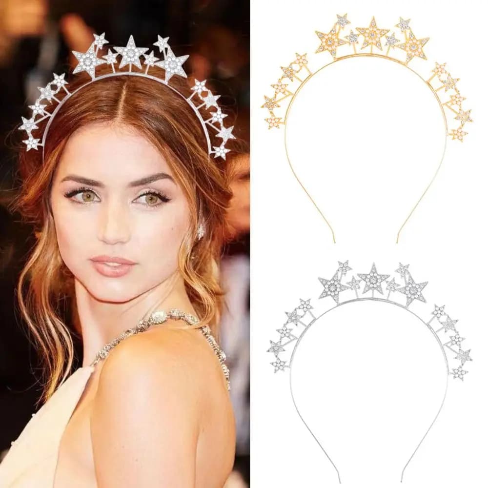 New Fashion Rhinestone Star Headband Crystal Party Star Halo Headband Women and Girls Alloy Bride Headpiece