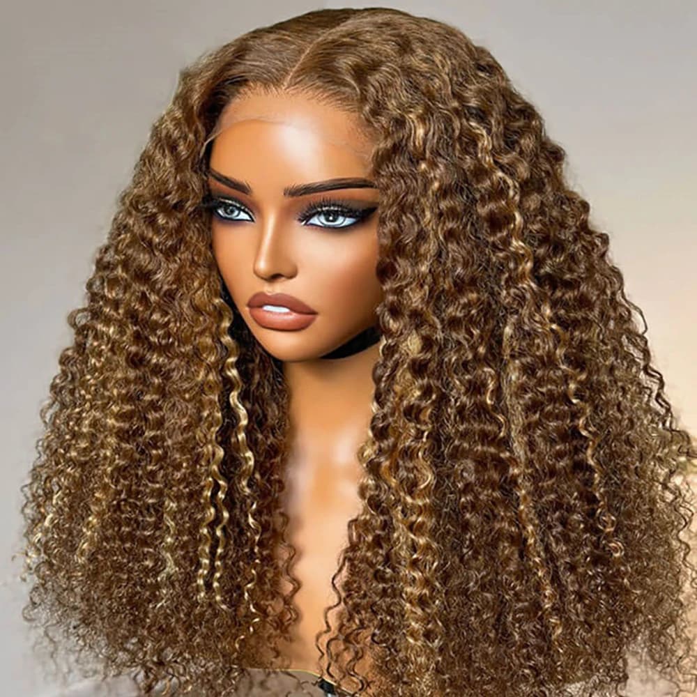 4/27 Deep Curly 13x4 Bob Wigs Human Hair Highlight Water Wave Lace Front Human Hair Wig Deep Wave Ombre 250% Dnesity Colored Wig