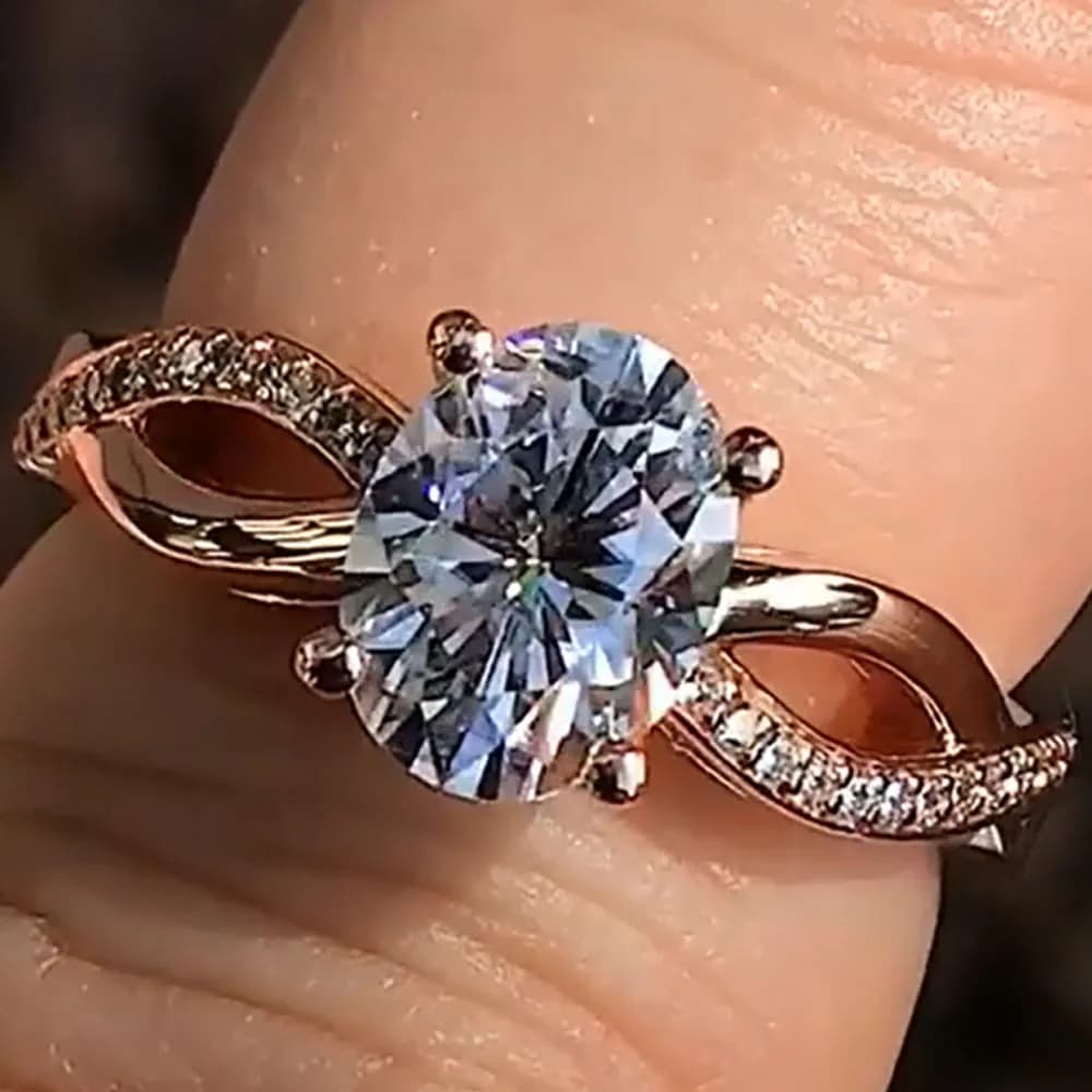 Custom Solid 18K Rose Gold Women Wedding Anniversary Engagement Ring 1 2 3 4 5 Ct Oval Moissanite Diamond Ring Cross Connection
