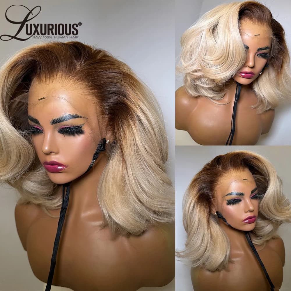 #4/613 Blonde Short Bob Human Hair Wigs For Women 13x6 Lace Wig Human Hair 13x4 Transparent Lace Wig Ombre Honey Blonde Wig 180%