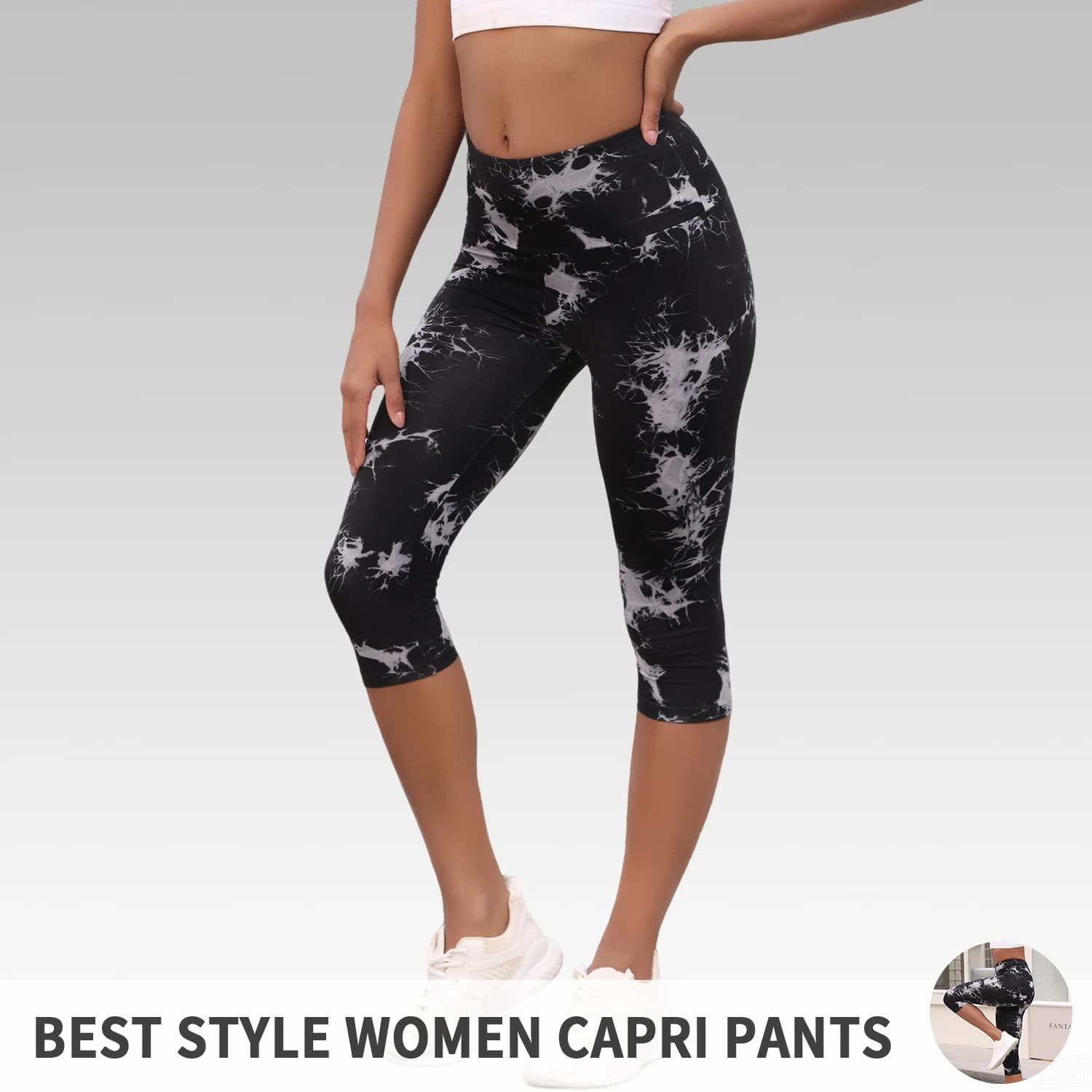 Women's High Waisted Capri Pants Super Soft Tummy Control No See Through Workout Yoga Running Athletic Push Up Gym Leggings