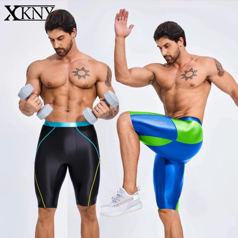 AMORESY men shorts casual fitness five quarter shorts cycling wrestling shorts satin glossy pants