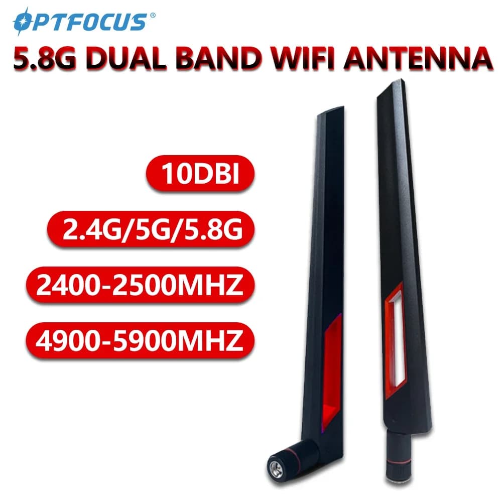 OPTFOCUS 2pcs 10DBI WIFI Antenna 2.4G 5G 5.8Ghz Dual Band Router Antenna SMA RP-SMA Signal Booster