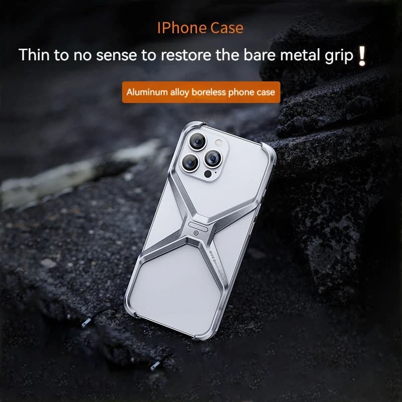 Aluminum Alloy Rimless X Type Bumper Bar For iPhone 14 15 16 ProMax Metal Heat Dissipation Removable Armor Shockproof Phone Case