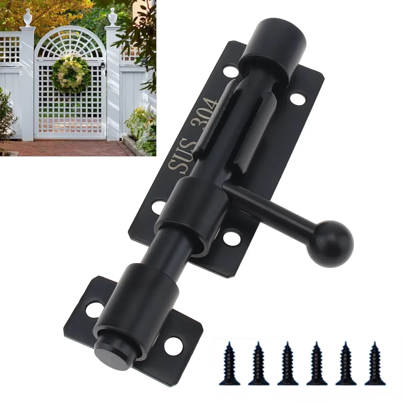 Black 4inch Barrel Bolt Sliding Door Latch for Gate Door Window Barn Cabinet w/ 7mm Padlock Hole Slide Door Lock Stainless Steel