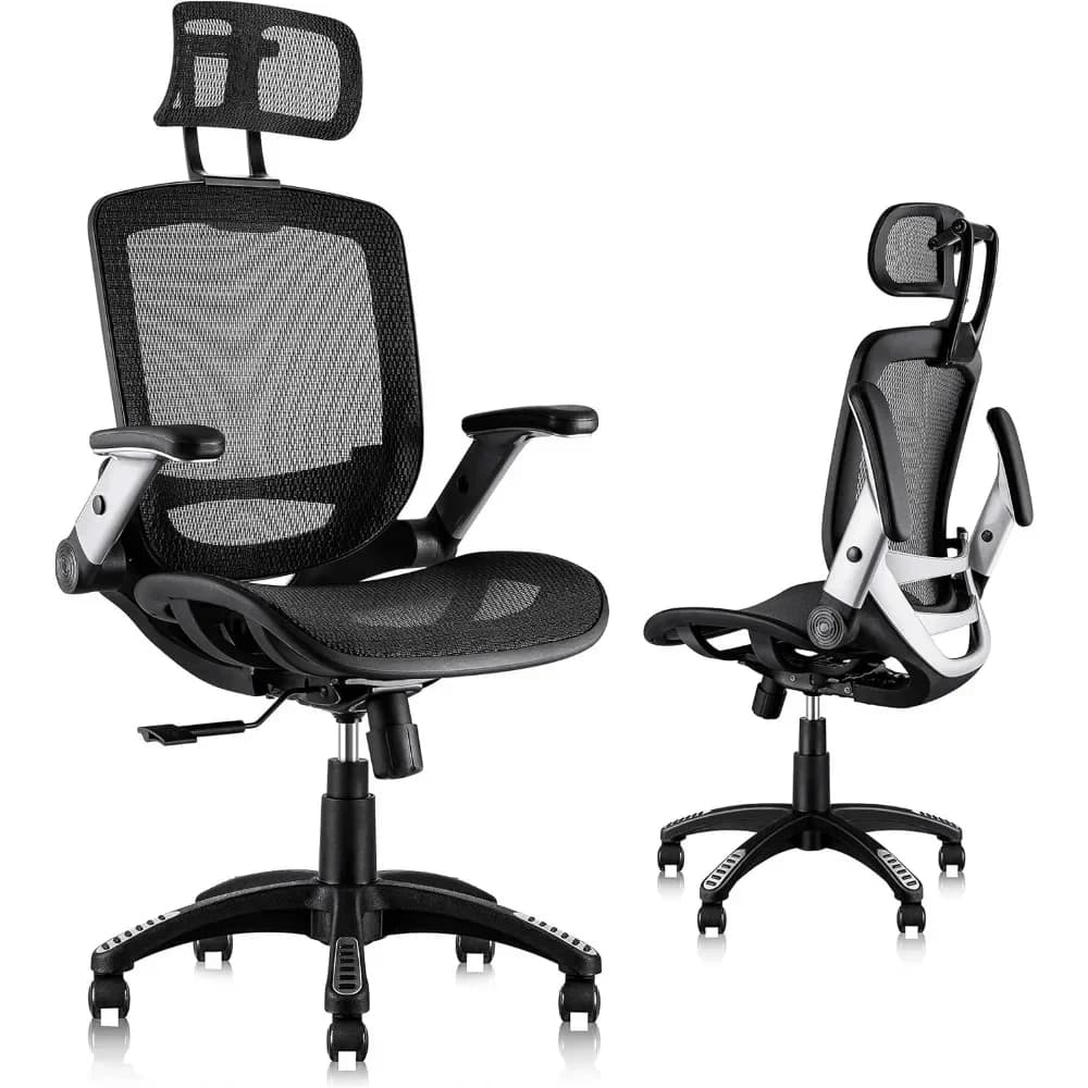 Ergonomic Office Chair, High Back Home Desk Chair with Headrest, Flip-Up Arms, 90-120° Tilt Lock and Wide Cushion, Big and Tall