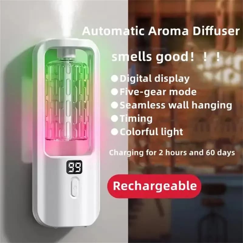 50ml Essential Oils Diffuser USB Multi-Mode LED Digital Display Home Wall Mounted Display Air Freshener Smart Room Fragrance