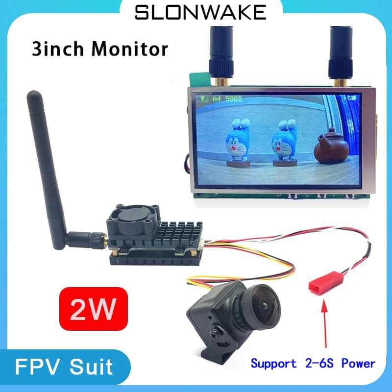 New Long Range 5.8Ghz 48CH 2W FPV Wireless VTX Viedo Transmitter and CMOS 1200TVL FPV Camera 3 inch FPV Monitor build in Battery