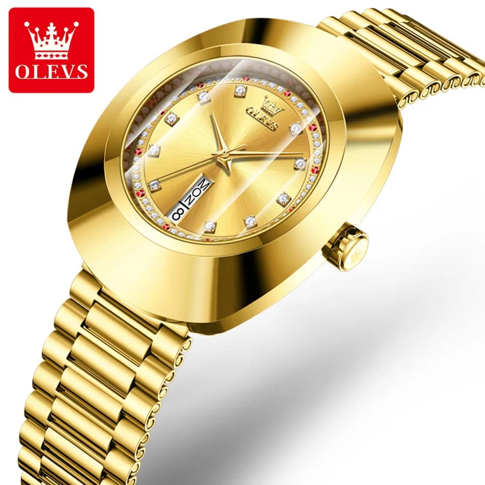 OLEVS 7017 New Diamond Luxury Quartz Watch For Women Big Dial Dual Calendar Dress WristWatches Top Brand Waterproof Hand Clock