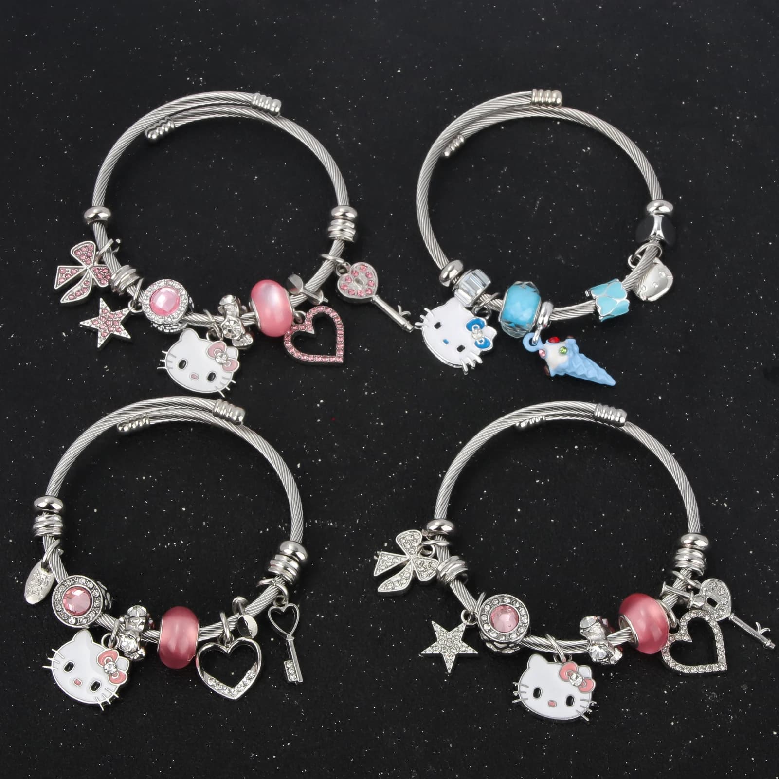 Cute Girl Sanrio Pink Hello Kitty Colorful Enamel Bracelet Pendant Detachable DIY Bracelet Cosplay Props Gift For Women Jewelry