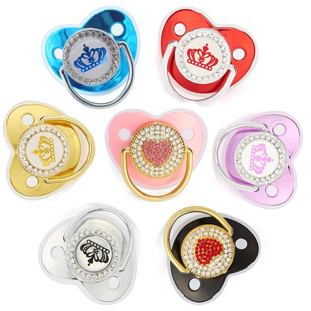 Luxury Newborn Baby Pacifier Baby Rhinestone Crown Pacifier Infant Teether Silicone Pacifier Holder Dummy Baby Shower Gift