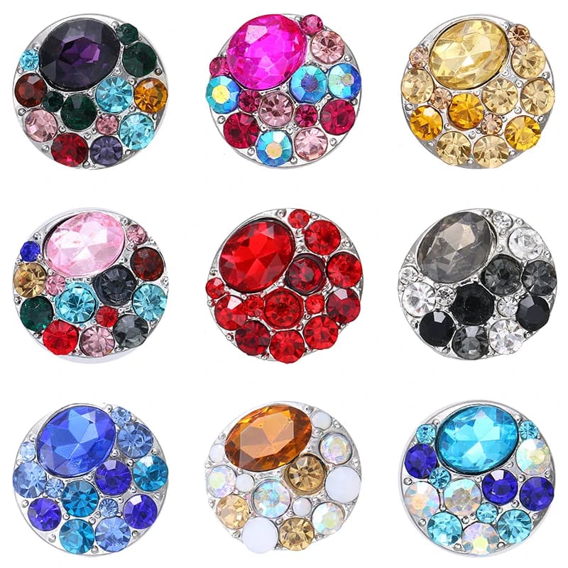 New Colorful Rhinestone round 18mm snap buttons fit 18mm snap jewelry DIY jewelry wholesale