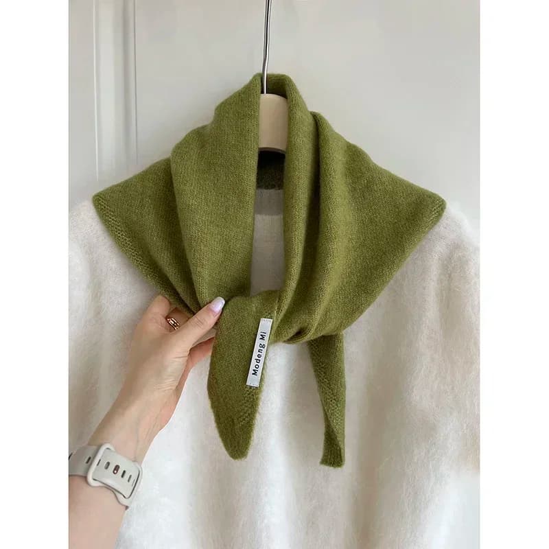 British Korean Style Niche Wool Knitted Triangular Scarf Women Headscarf Knitted Scarf Multi-functional Warm Knitted Scarf