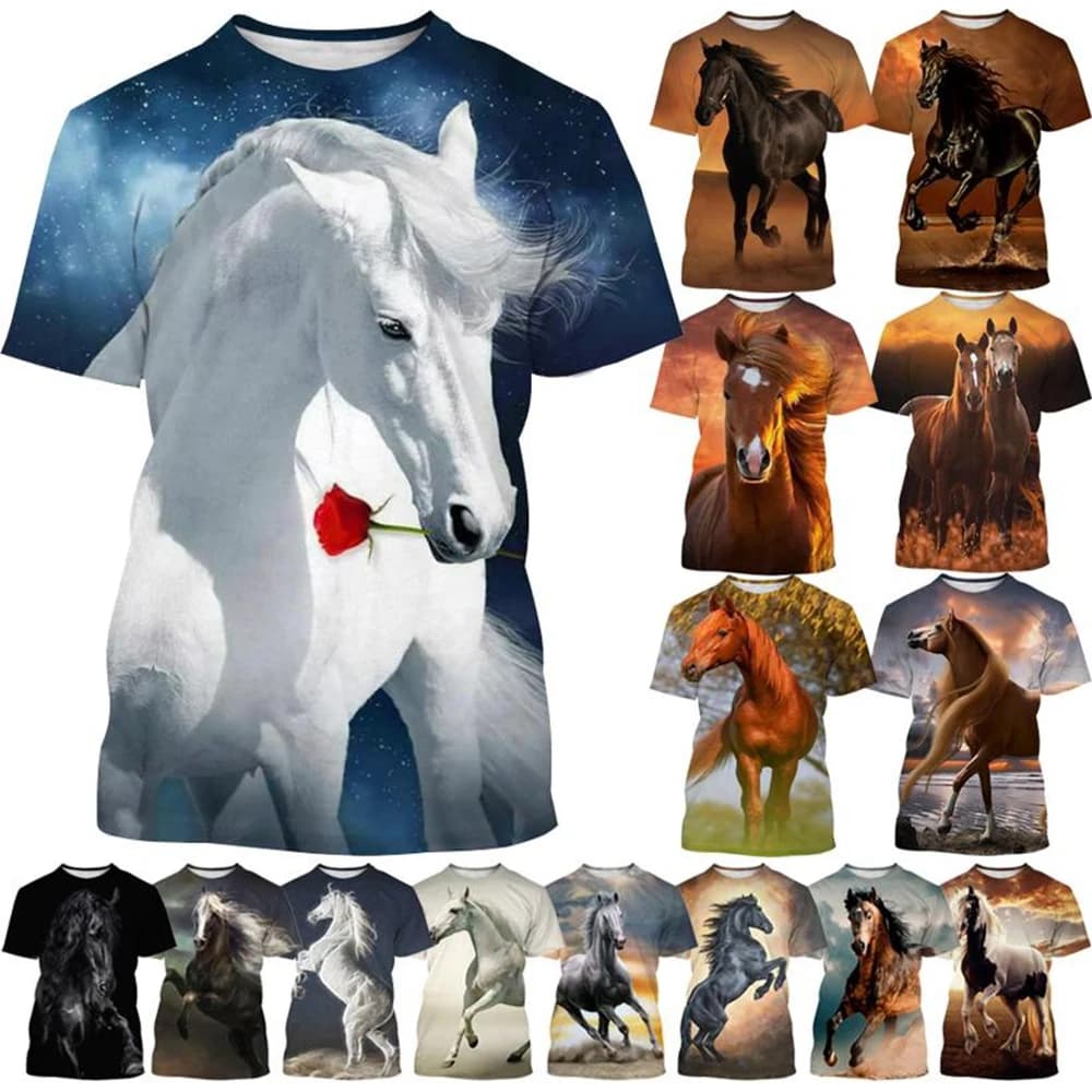 Summer hot selling fashion animal horse 3D printing print neutral casual Harajuku style comfortable short sleeved top