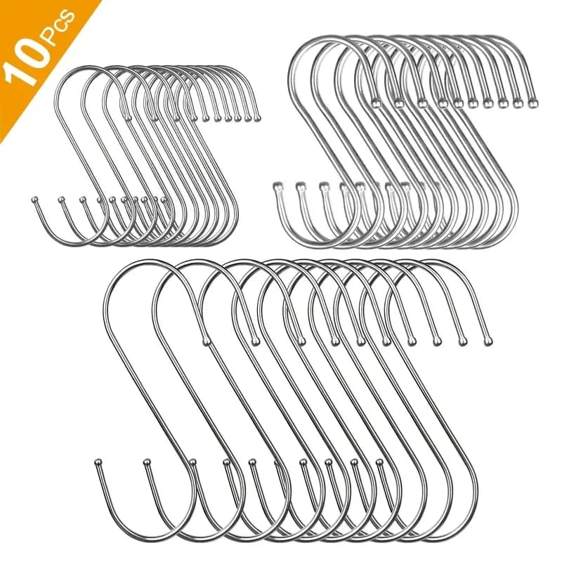 10pcs Heavy Duty Stainless Steel S-Shaped Hook for Kitchen, Home, and Garden Use - Ideal for Hanging Clothing, Utensils,and Tool