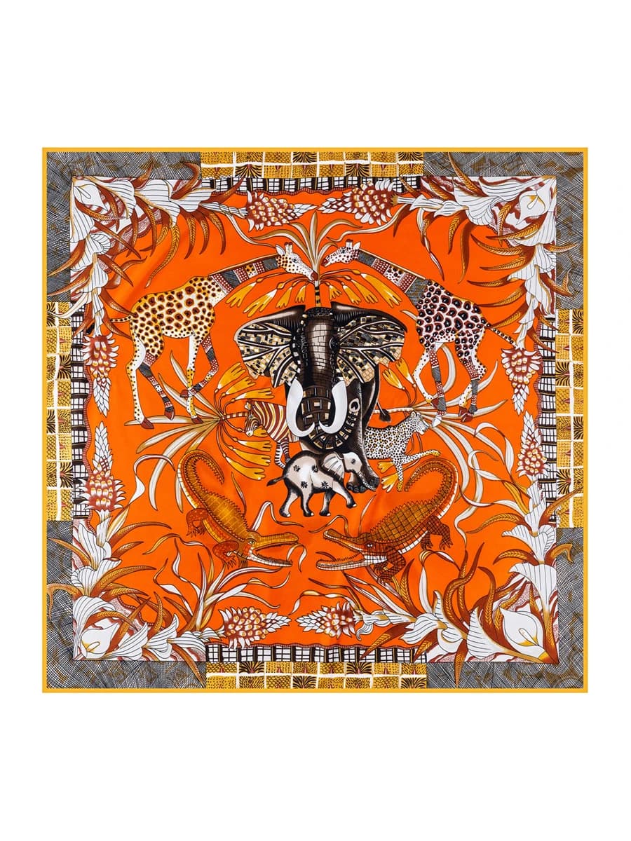 Elephant Zebra Print Scarf Hand Rolled Silk Twill Scarf Luxury Brand 90x90 Summer Head Scarves for Ladies Neck Accessories