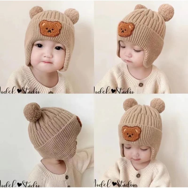 Baby Wool Hat Cute Bear Ear Protection Hat Winter THickened Warm Knitted Korean Version Baby Hat Gift for Kids