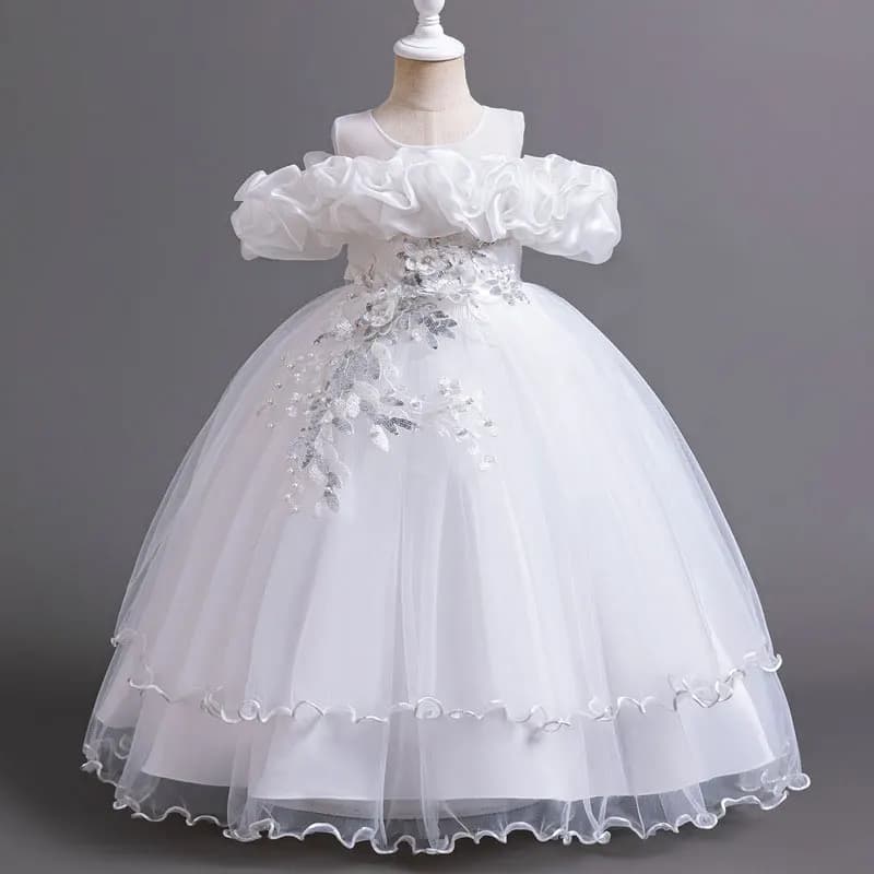 Fashion Flower Girl Dresses for Weddings Short Sleeve Lace Bridesmaid Dresses Summer Children Girls Party Dresses 3-14 Years