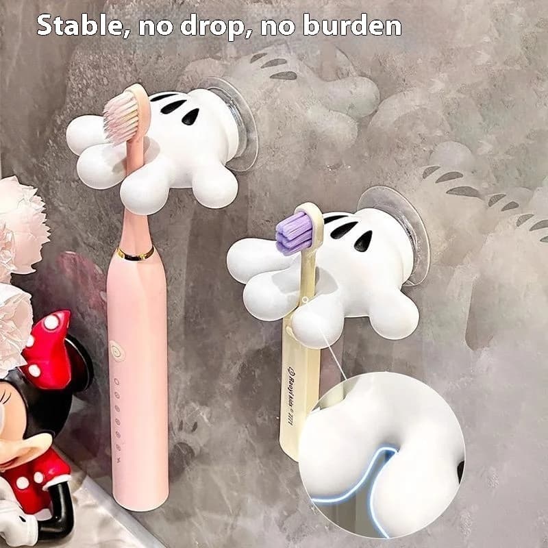 Disney Cartoon Mickey Palm Suction Cup Multifunctional Bathroom Moisture-Proof Toothbrush Towel Rack Data Cable Storage Hook