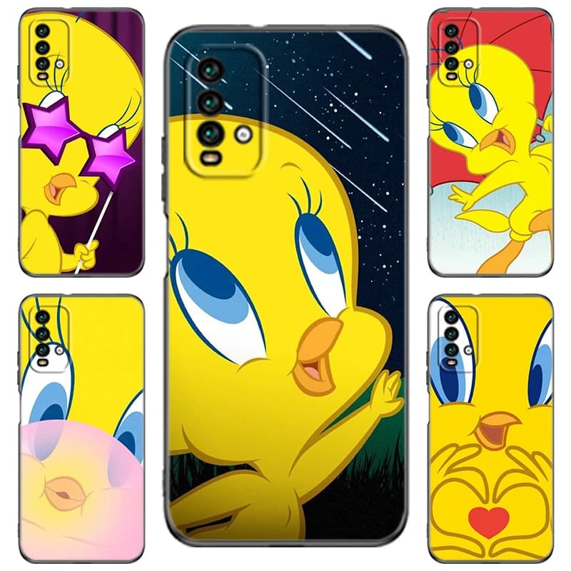 Yellow Cartoon Bird Black Silicone Phone Case For Redmi 10 Prime A1 A2 Plus K30 K40 Gaming K60 Pro 9 9A 9C 9T 10A 10C 12 12C 13C