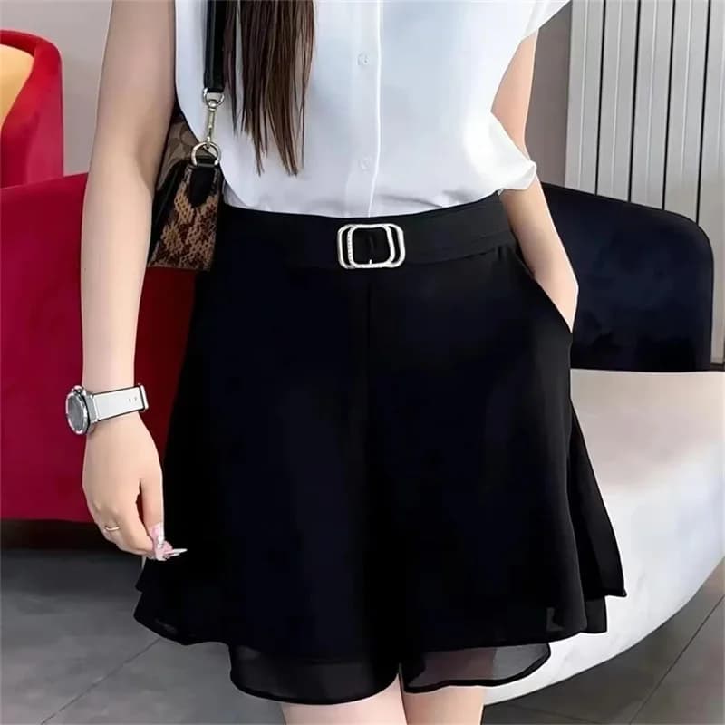 Black Summer Skirt Loose Temperament Wide Leg Pants Women's Casual  Versatile Fashion High Waist Slimming Five Part Pants Skirt