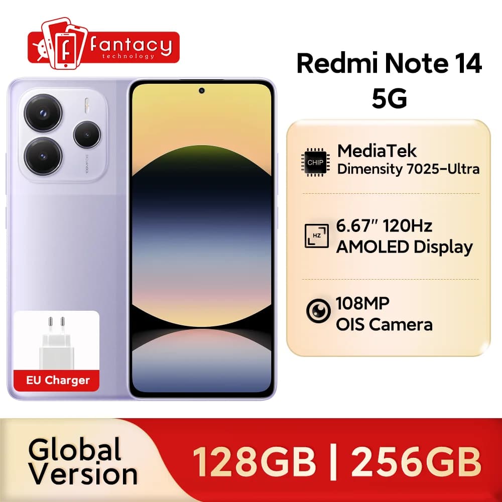 Xiaomi Redmi Note 14 5G Global Version Smartphone MTK Dimensity 7025-Ultra 108MP OIS Camera 5110mAh 45W Turbo Charging NFC