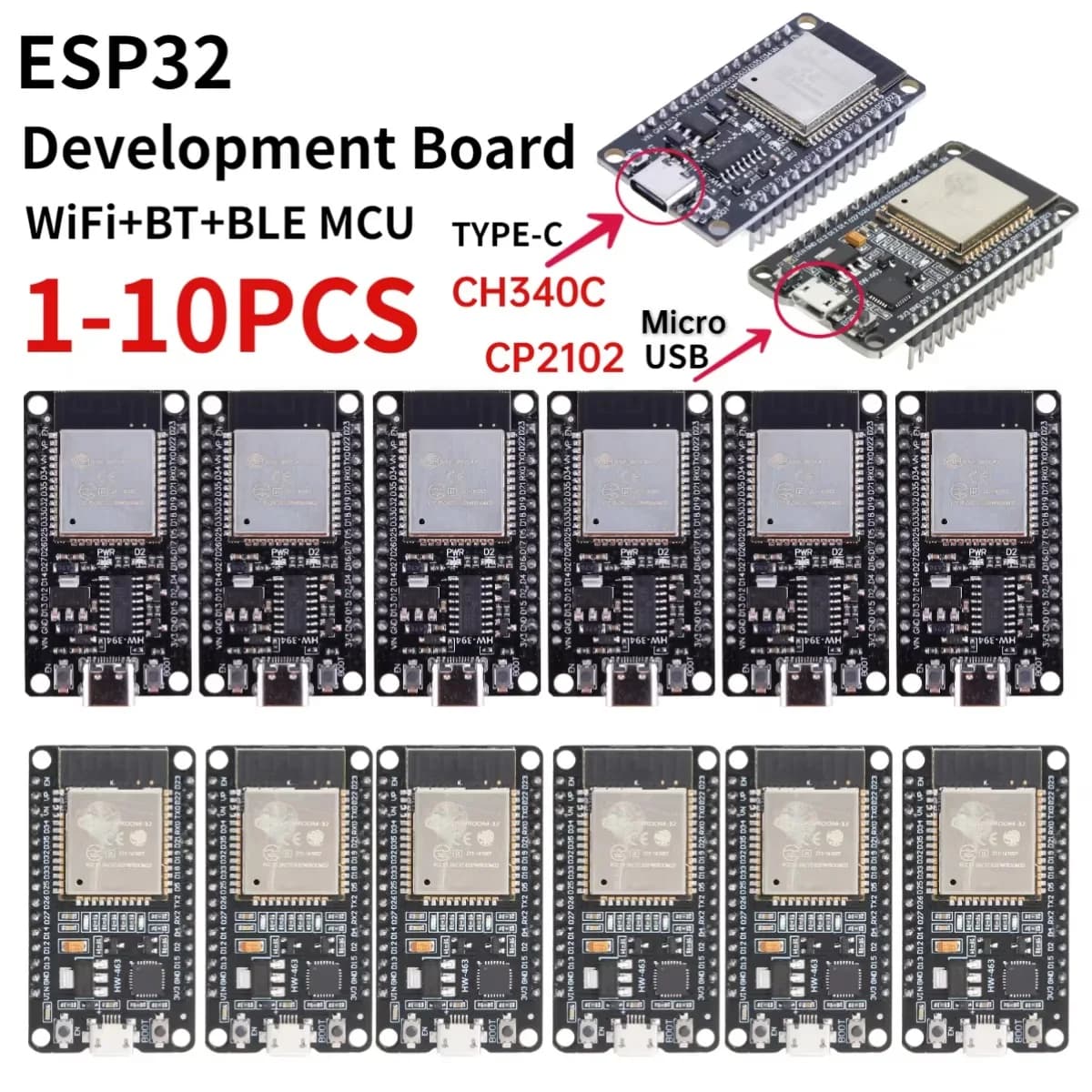 1-10PCS ESP32 Development Board Module WiFi+Bluetooth WIFI+BT+ BLE MCU Module Ultra-Low Power Consumption for Smart Home