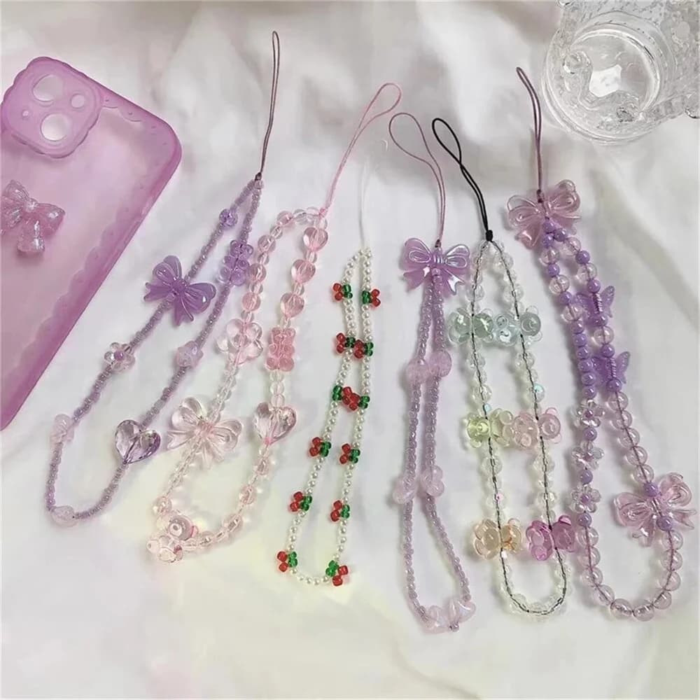 Women Trendy Cherry Beaded Pearl Phone Chains Cellphone Straps Telephone Lanyard Phonecase Charms Keychain Bag Accessories 2023