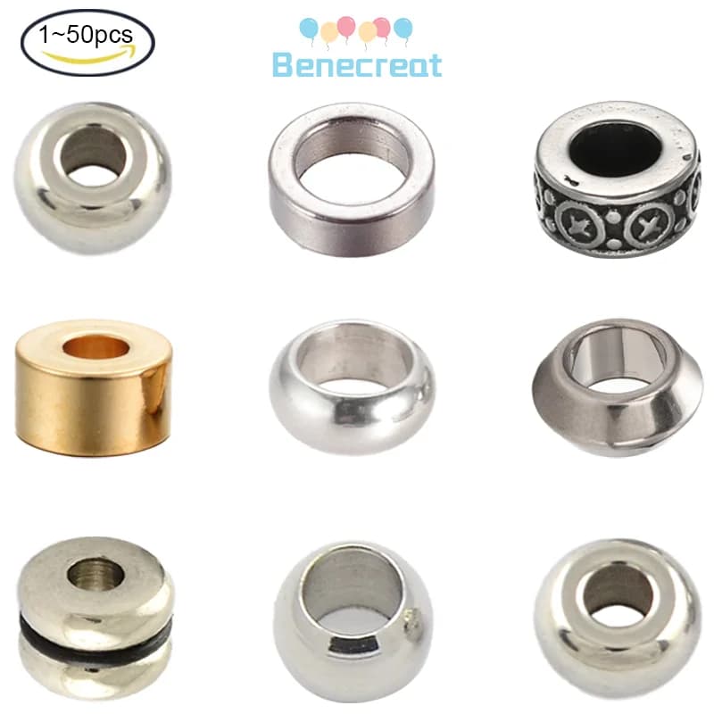1-50PC Flat Round Spacer Beads Stainless Steel Loose Beads Metal Spacers for DIY Jewelry Making Stainless Steel Color