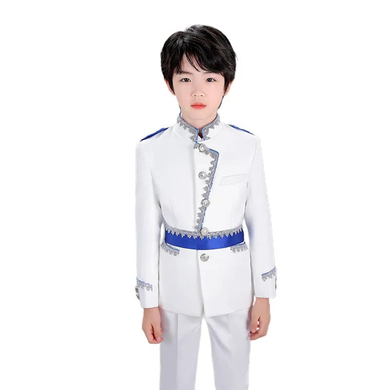 Kids White Court Stage Performance Costume European style Jacket Pants Clothing Set for Children's Day Boys Christmas Dress