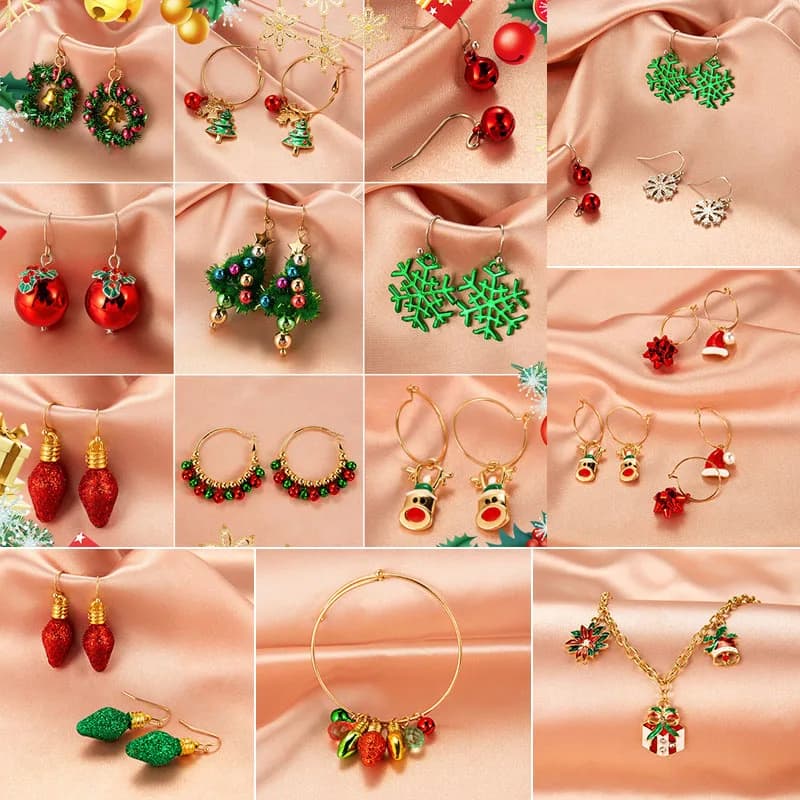 New Fashion Mix Styles Merry Christmas Drop Earrings for Women Christmas Tree Deer Wreath Dangle Earrings New Year Jewelry Gifts