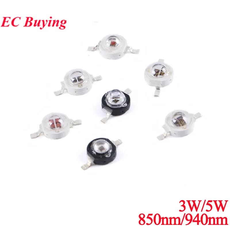 2Pcs 3W 5W 850nm 940nm 60 120 degree High Power Infrared LED Emitter CCTV Camera IR Emission Tube Diode for Security Black LEDs