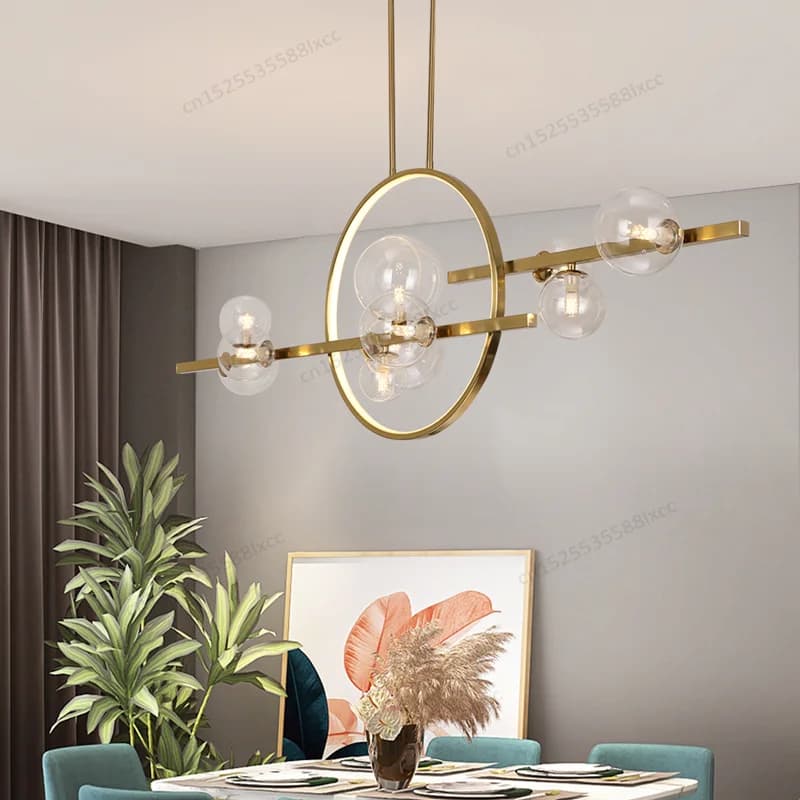 Gold Pendant Light for Dining Room Long Pendant Lights for Kitchen Ceiling Lights Hanging 7/10 Heads G9 Led Glass Ball Lighting