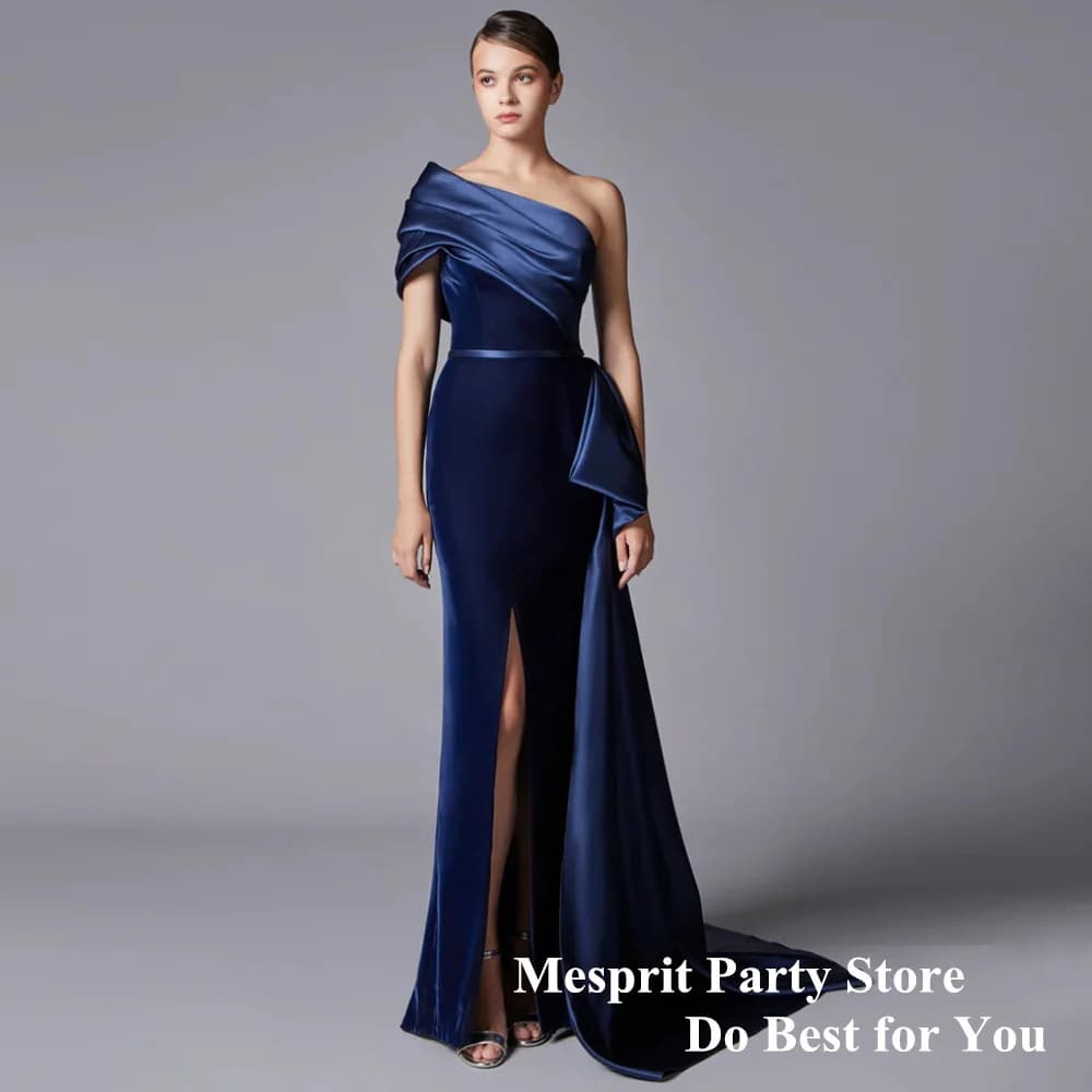 Velour Mermaid Evening Dress Customized One Shoulder Pleat Side Slit Sweep Train Saudi Arab Formal Occasion Dresses Prom Gown