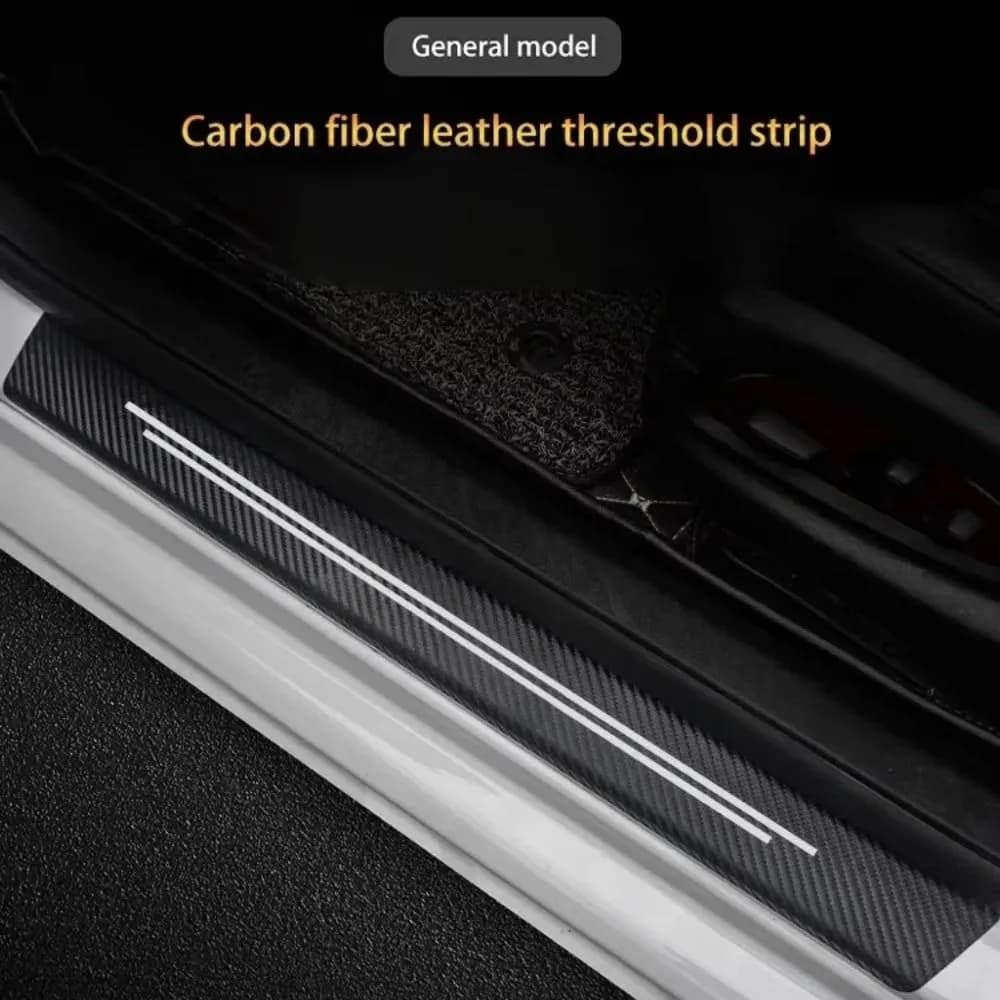 4/5pcs New Universal Car Door Sill Strip Carbon Fiber Leather Car Door Sill Protection Strip Durable Anti-tread Protection Strip