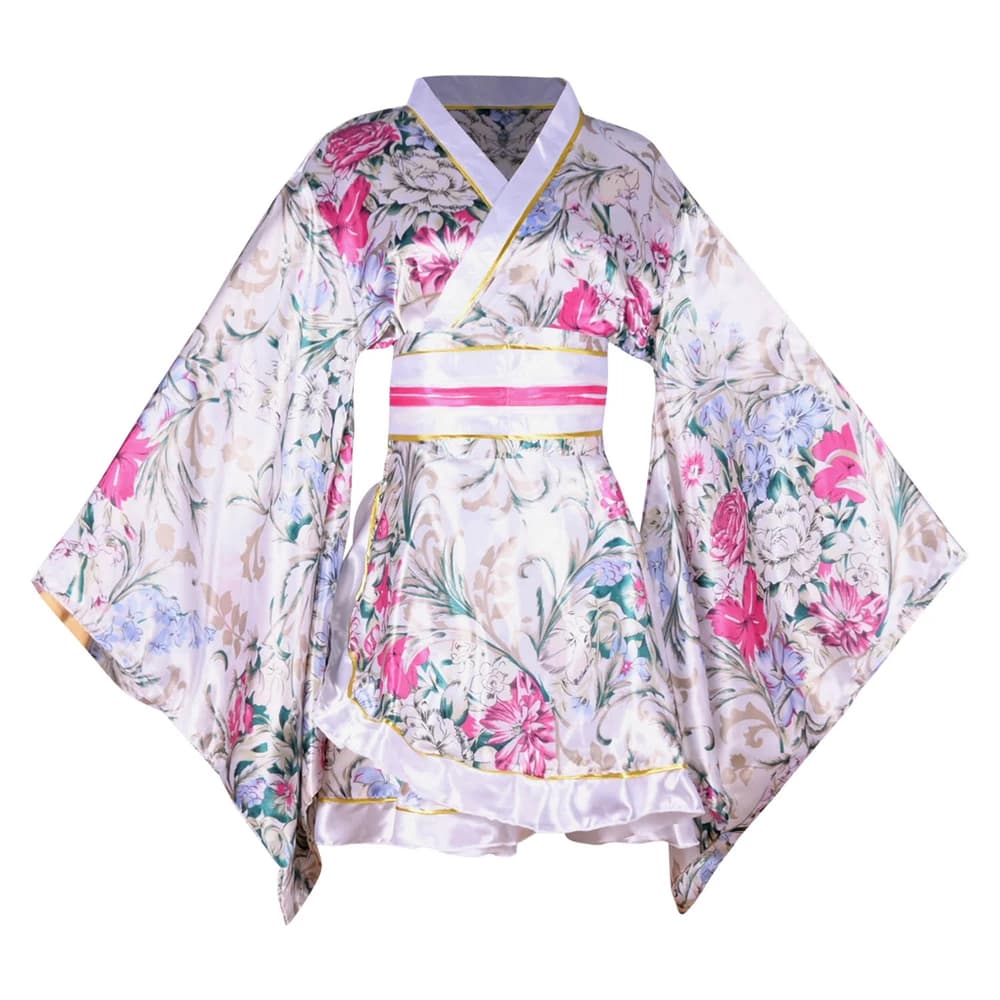 Japanese Formal Dress Short Kimono Peony Floral Print Traditional Yukata Women's Vintage Stage Performance Role-playing Costume