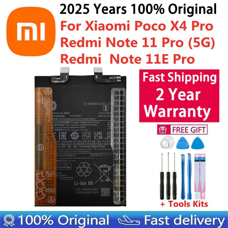 2025 Years 100% Original BN5E Battery For Xiaomi POCO X4 PRO / Redmi Note 11 Pro / 11E Pro 5G High Quality Phone Battery 5000mAh